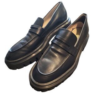 Stuart Weitzman Ultralug Penny Loafers Women's 8 B Black Chunky Leather